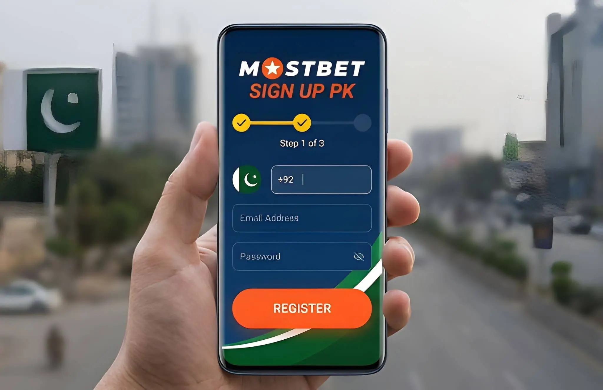 Mostbet Pakistan signup form with Pakistani phone number field